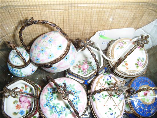 Eight Limoges enamel miniature baskets, various